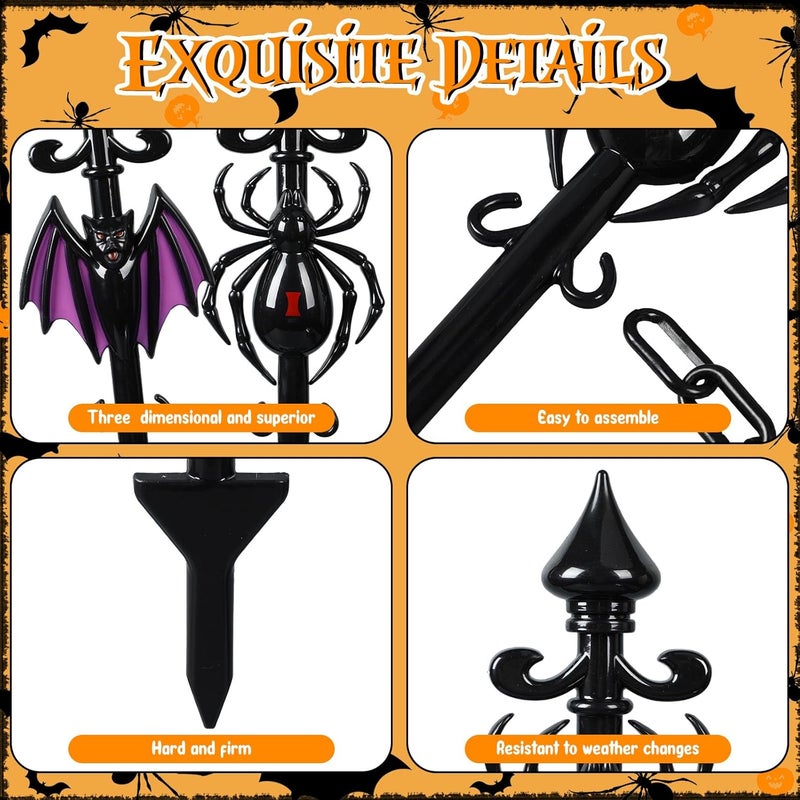 Vercraft 10 Pack Halloween Fence for Garden Outdoor Halloween Yard Decorations Lawn Stake with Connecting Chain Spooky Cemetery Decor for Outdoor Yard Graveyard Pathway Haunted House Party(Bat Spider) - Image 5